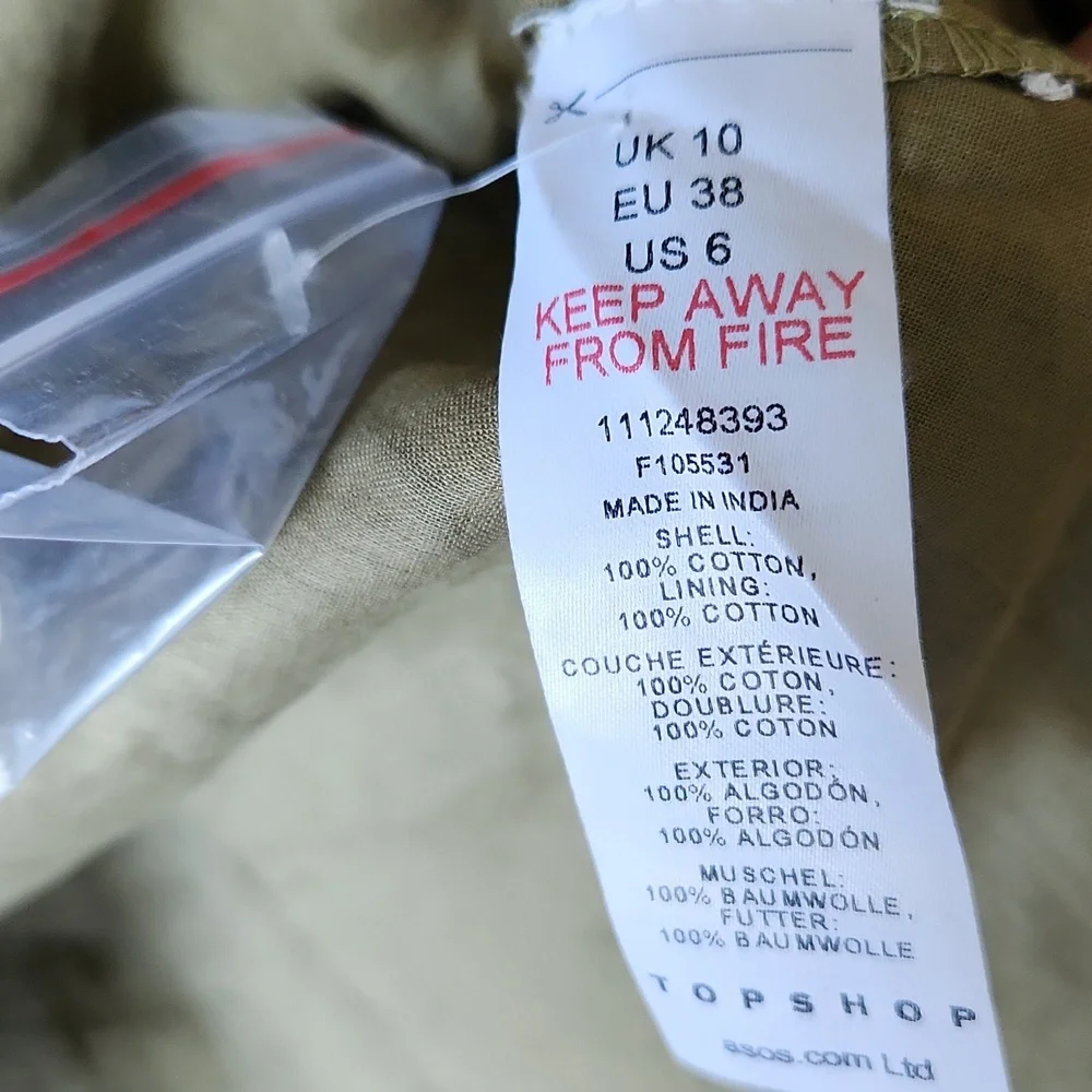 TOPSHOP green and black embroidered eyelet dress Sz 6 NWT 100% Cotton Boho - Picture 12 of 12